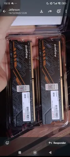 2 pentes de memória ram de 8gb, DDR4, 3200mhz da asgard, pouquissimo tempo de uso