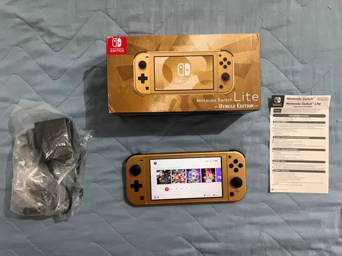 Nintendo switch lite edição especial do zelda desbloqueado cartão 128gb