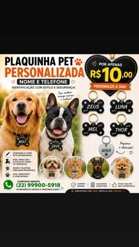 Placa de identificação para cães e gatos