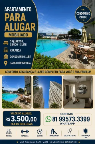 Apartamento Mobiliado 3 Quartos (1 Suíte) para Aluguel na Imbiribeira