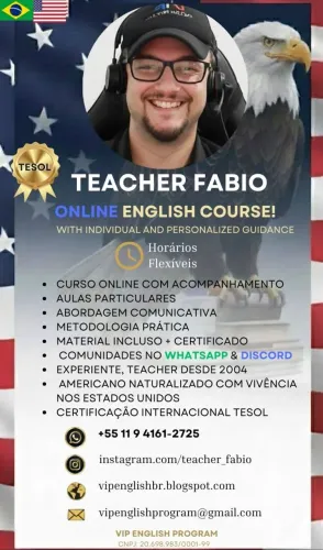 Aulas de Inglês online com instrutor experiente, Americano naturalizado.
