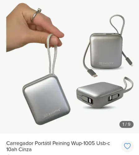 Carregador Portátil Peining entrada PARA TIPO C E IPHONE. Wup-1005 Usb-c 10ah Cinza
