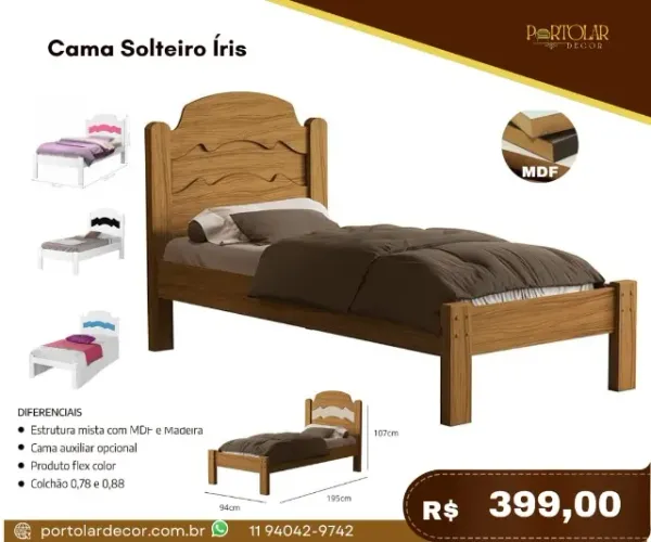 Cama solteiro Iris, a pronta entrega