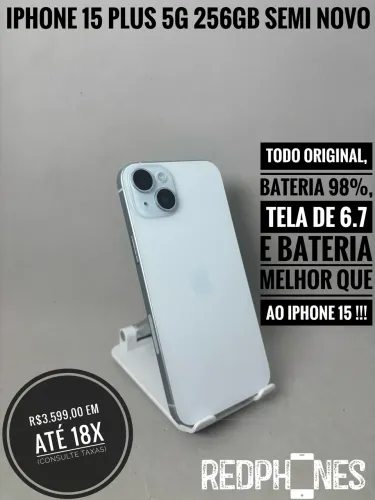 Loja física. Aceitamos trocas em iPhone's ou Android. iPhone 15 Plus 256GB 98%