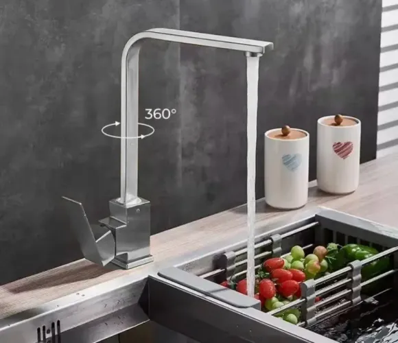 Torneira monocomando gourmet cozinha bica alta aço inox slim L
