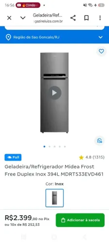 Geladeira inox midea 394
