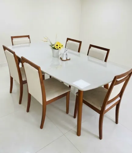 Mesa de jantar + 6 cadeiras Laís Móveis São Carlos 1,58 X 0,94 MDF com tampão vidro
