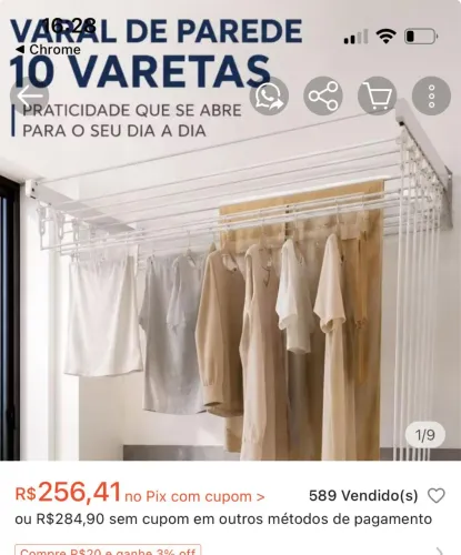 Varal de parede com varetas