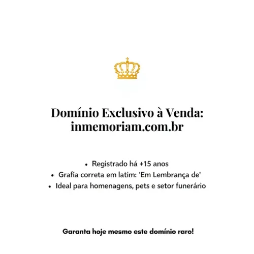 Domínio exclusivo inmemoriam.com.br - sem site, apenas o domínio registrado na Registro.br