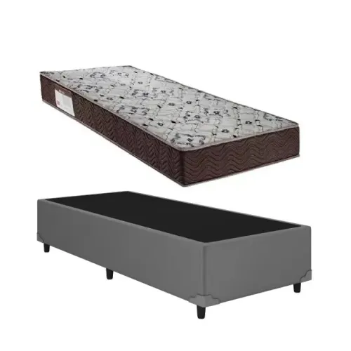 CAMA BOX CORINO CINZA ALTO NÍVEL + COLCHÃO ISO 150 D45 ORTOBOM: