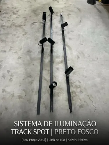 Kit Iluminação Track Spot Trilho Eletrificado Preto Fosco (3 Spots)
