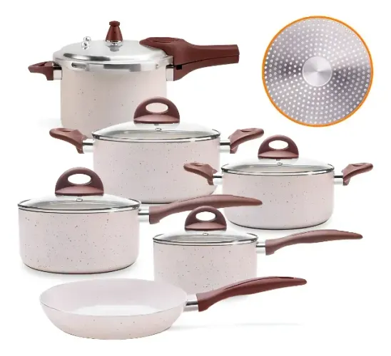 brinox Jogo de Panelas de Indução com Panela de Pressão Ceramiclife Vanilla 6 Peças
