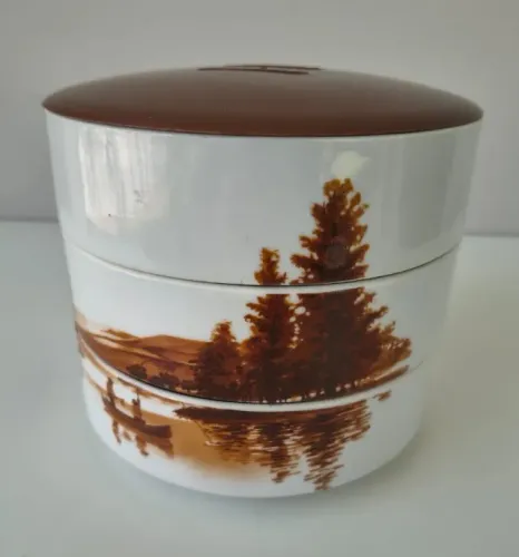 Conjunto Marmiteiro/Potes Empilháveis em Porcelana Veracruz - Estampa Paisagem - Vintage