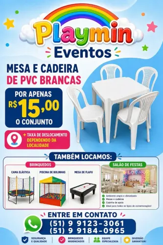 Aluguel mesa e cadeira (PVC) e brinquedos infantil 