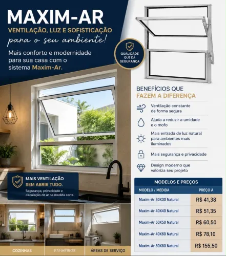 Maxim-ar em alumínio. Oportunidade imperdível direto da fábrica 