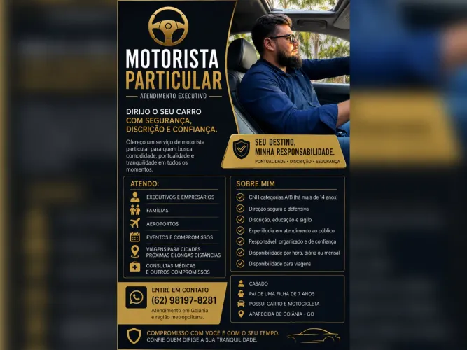 Motorista Particular para Dirigir Seu Carro | Goiânia | Aeroporto, Viagens e Eventos