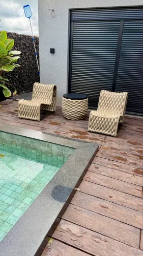 Espreguiçadeira poltrona alumínio corda nautica tricô enchimento piscina área externa 