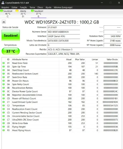 HD WD Blue 1TB SATA Usado - Funcionando