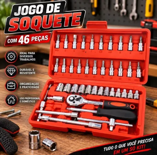 Jogo De Chaves e Ferramentas - Catraca Soquete Aço Crv 1/4 E Chave Allen Completo