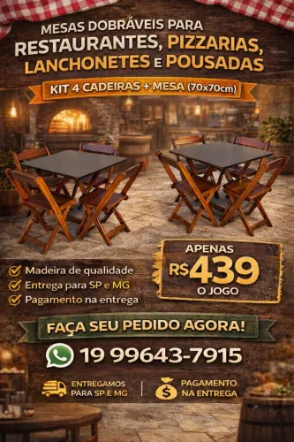 MESAS 70x70 COM 4 CADEIRAS - IDEAL PARA COMÉRCIO ?