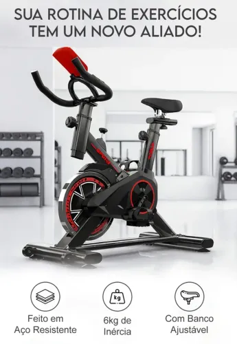 Bicicleta Ergométrica Spinning com Roda de Inércia 6kg e Display LCD