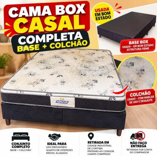CAMA BOX CASAL COMPLETA USADA - BASE + COLCHÃO