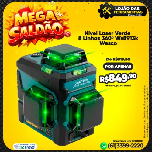 Nível Laser Verde 8 Linhas 360º Ws8913k Wesco