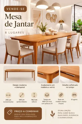 Mesa 8 lugares MDF 210cm Caramelo