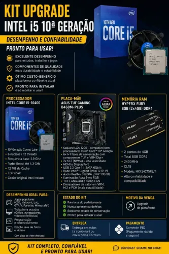 KIT Processador I5-10400 + Placa Mãe  Asus + Memória Fury