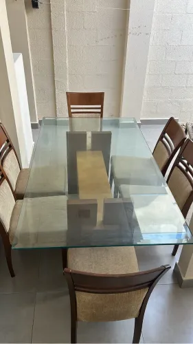 Mesa tampo de vidro jantar 6 lugares