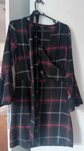 Vestido Xadrez Preto e Pink - Parisian