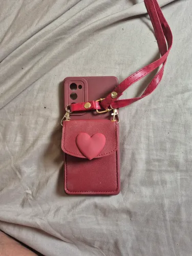 Capa Carteira Galaxy S20 FE Vinho Marsala com Coração e Alça Crossbody