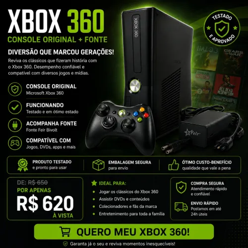 Xbox 360 Original + Fonte | Console e pronto para uso