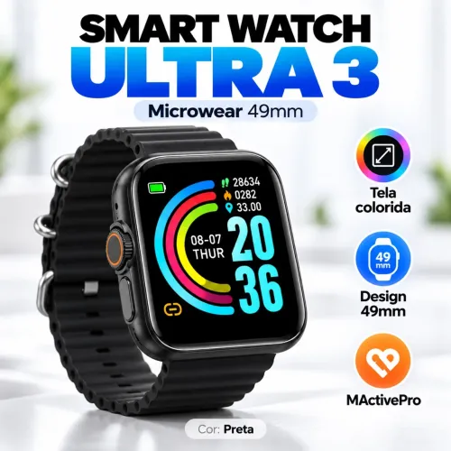 Smartwatch Microwear Ultra 3 U3W 49mm Relógio Inteligente Bluetooth Tela Colorida