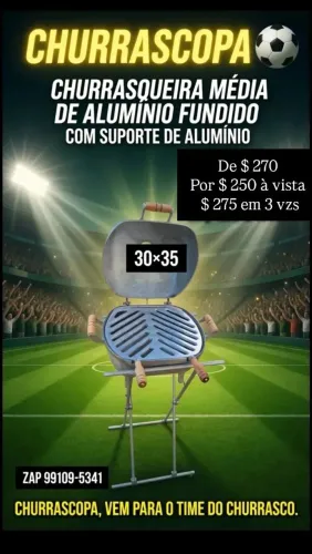 Churrasqueira Média Bola de Alumínio fundido com suporte de Alumínio