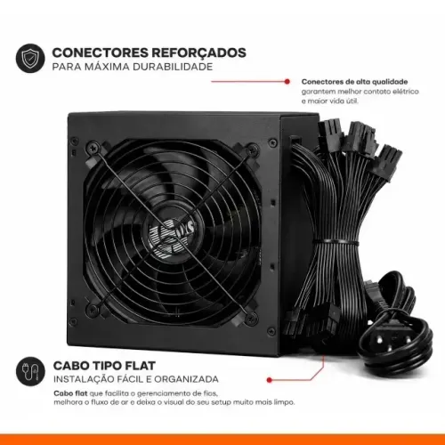 Fonte de Alimentação ATX 550W K-Mex PCWells PK-550 Fan 120mm Silenciosa