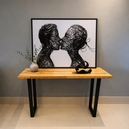 Aparador / Mesa de Centro Retangular em Madeira Maciça com Pés Metálicos ? 120x60cm