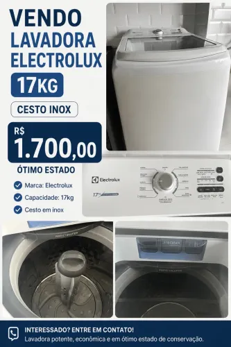 Máquina Electrolux 17kg cesto inox