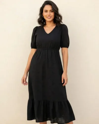 Vestido Malha Laise Manga Fofa Com Babado. Tamanho M (Usado)