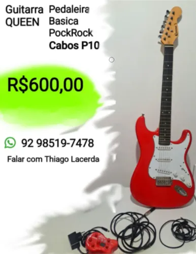 Guitarra Queen com pedaleira básica Multi-Efeitos PockRock Portátil