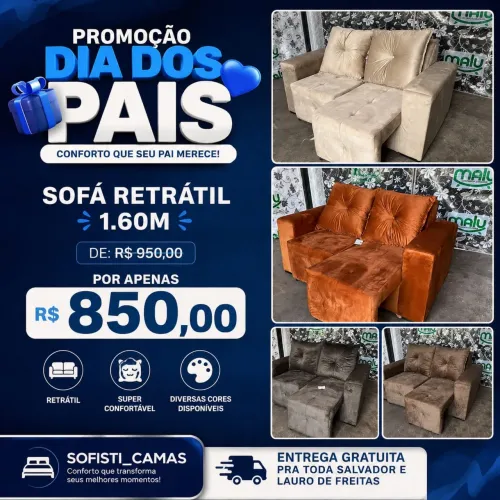 PROMOÇÃO DIA DOS PAIS | Sofá Retrátil 1,60m R$ 850 + Entrega Grátis pra Salvador e Lauro