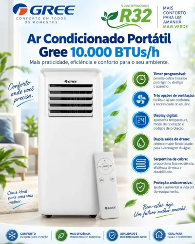 Ar Condicionado Portátil Gree 10000 BTU Frio GPC10AP