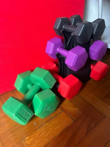 Kit Peso Halteres Sextavados com Suporte 1kg 2kg 3kg 4kg