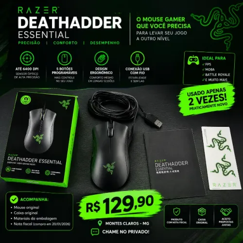 Mouse Gamer Razer DeathAdder Essential 6400 DPI + Caixa Original | R$ 129