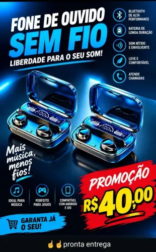 Fone bluetooth sem fio 