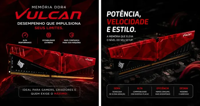 MEMORIA TEAM GROUP T-FORCE VULCAN PICHAU 8GB DDR4 2666 MHZ VERMELHA,