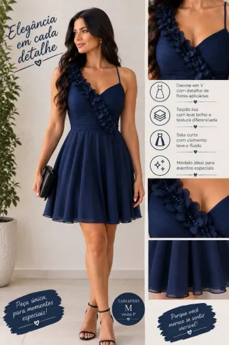 VESTIDO DE FESTA ADRIKIM AZUL MARINHO 