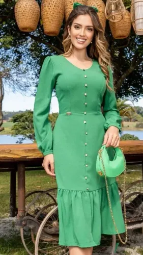vestido social manga longa