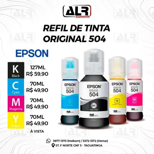 REFIL DE TINTA EPSON T504 ECOTANK L4160 L4260 L4160 L6270 L14150