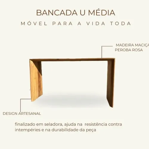Bancada U média madeira maciça